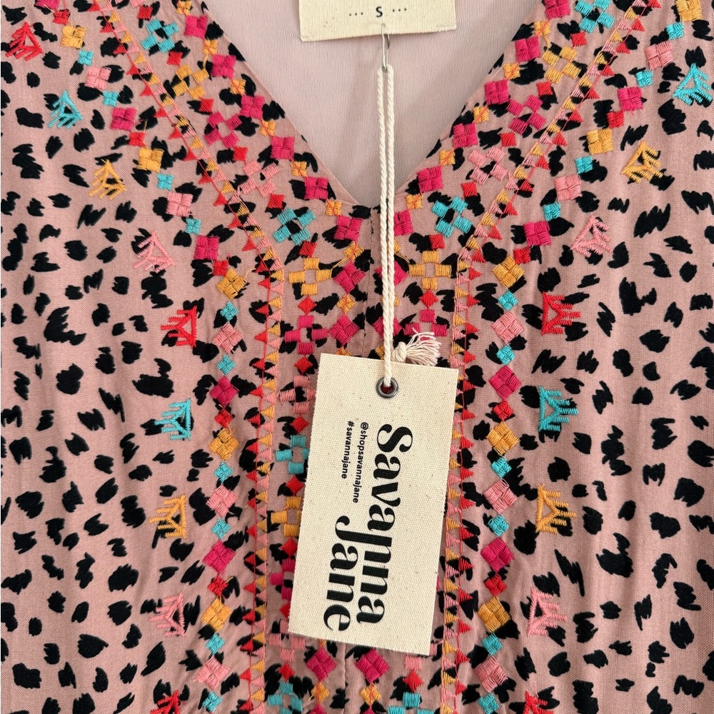 Savanna Jane Pink and Black Leopard Print Patterned  Dress Small Boho NWT - Picture 4 of 9